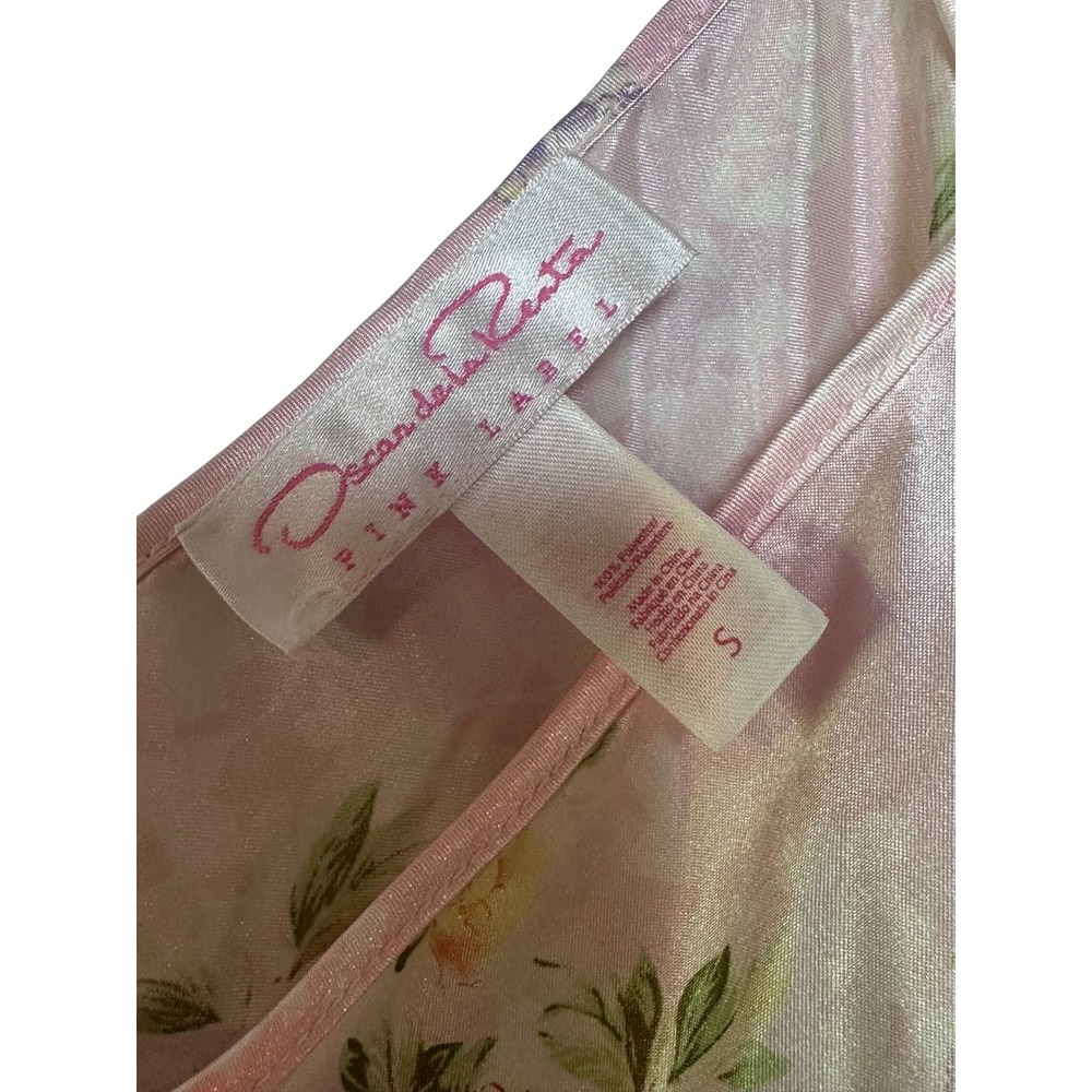 Oscar de la Renta Pink Label Floral Satin Chemise Nightgown Ruffle Strap S NWT - Picture 4 of 5